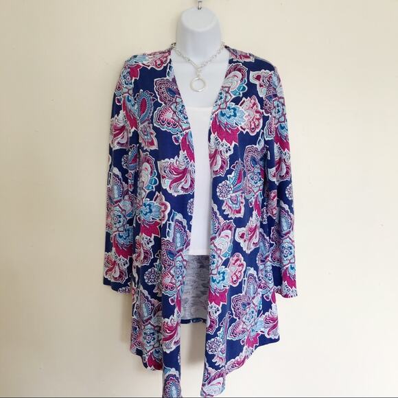 CHICO’S "The Ultimate Tee" Blue Paisley Floral Open Front Cardigan, S / 4 - Picture 3 of 10